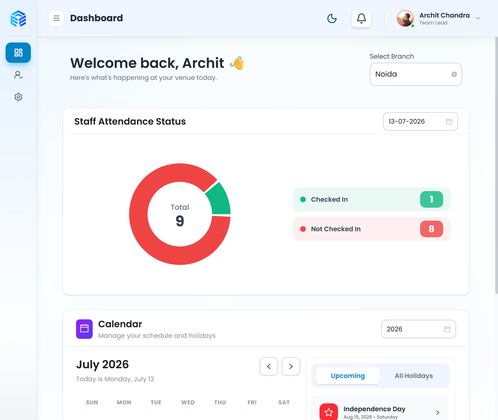 HRMS attendance dashboard